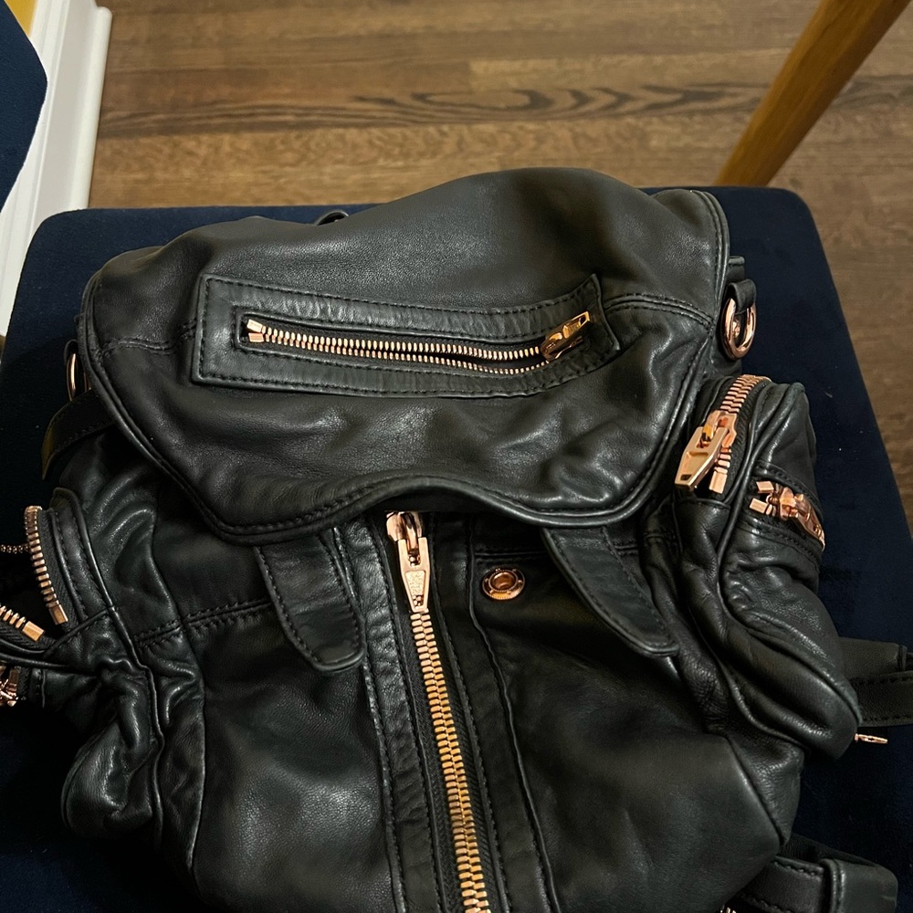 Alexander Wong Min Marti Black Lamb Leather Backpack with Gold Accents